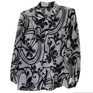 Travel Smith Trending Black and White Easy Care Sheer Button Down Shirt Size PL